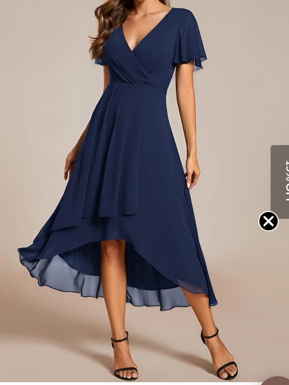 Ever Pretty Lark Pleated Chiffon Ruffle Sleeve Navy Midi Dress